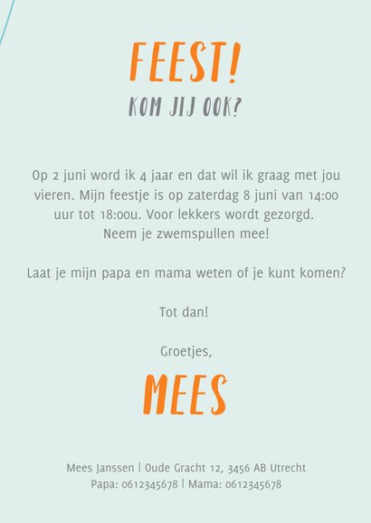 Uitnodiging kinderfeestje met vrolijke diertjes in ballon 3