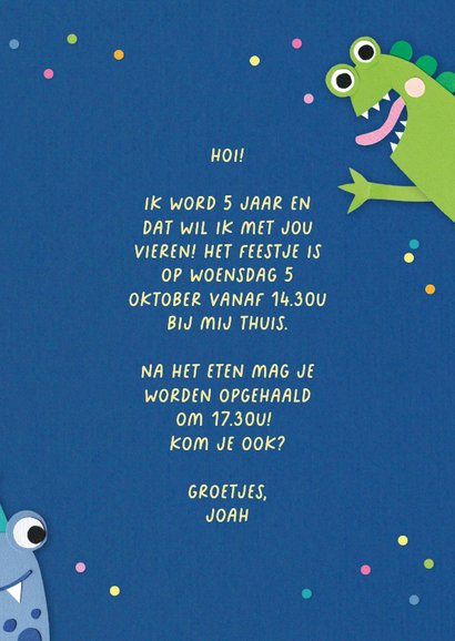 Uitnodiging kinderfeestje monsters 3