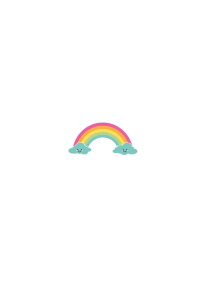 Uitnodiging kinderfeestje regenboog & wolkjes Achterkant