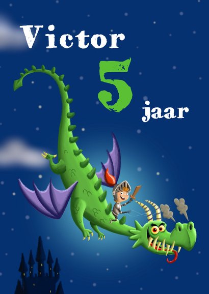 Uitnodiging kinderfeestje ridder op vliegende draak 2