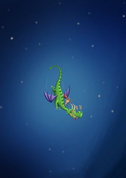 Uitnodiging kinderfeestje ridder op vliegende draak Achterkant