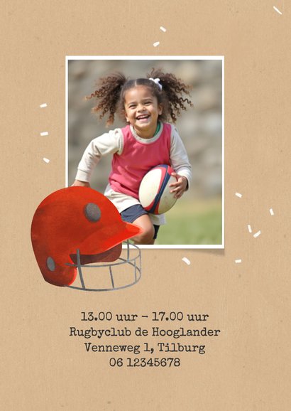 Uitnodiging kinderfeestje rugby stoer foto 2