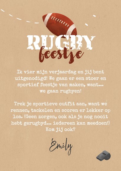 Uitnodiging kinderfeestje rugby stoer foto 3