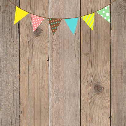 Uitnodiging kinderfeestje slinger kleur hout meisje 2