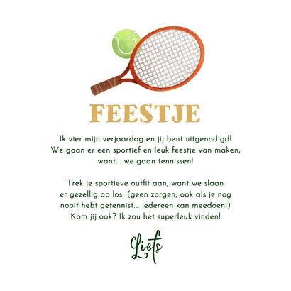 Uitnodiging kinderfeestje tennis ballonnen confetti 3