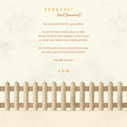 Uitnodiging kinderfeestje tractor met foto en hekje 3