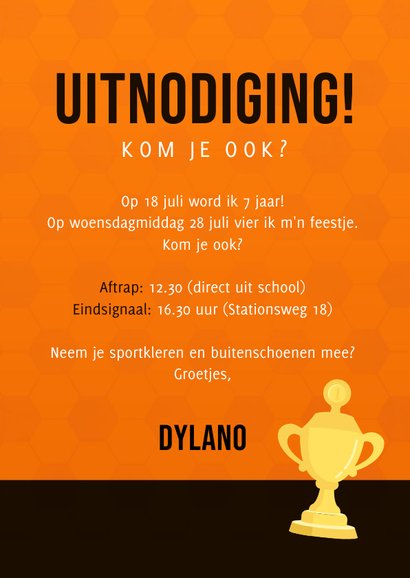 Uitnodiging kinderfeestje voetbal Nederlands elftal shirt 3