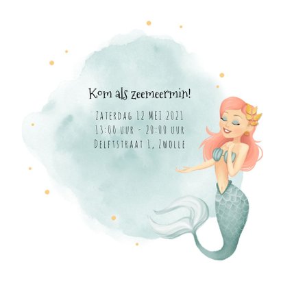 uitnodiging kinderfeestje zeemeermin met foto 2