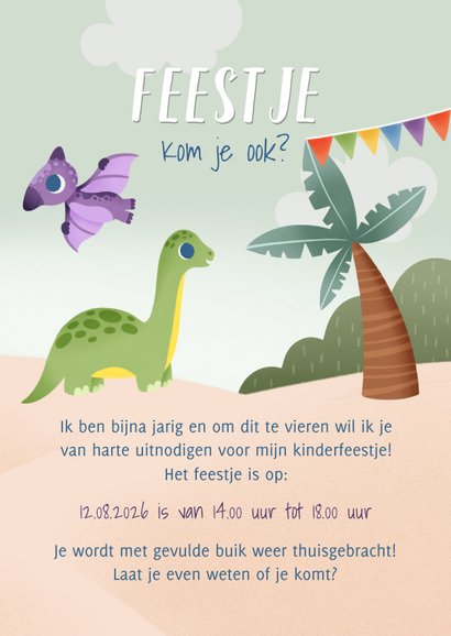 Uitnodiging kinderfeestjes dino's jungle, slingers en foto 3