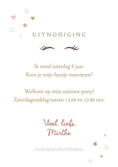 Uitnodiging kinderverjaardag unicorn 3