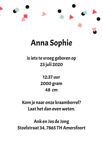 Uitnodiging Kraamborrel meisje confetti met foto 3