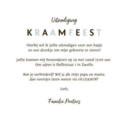 Uitnodiging kraamborrel stijlvol blaadje unisex 3