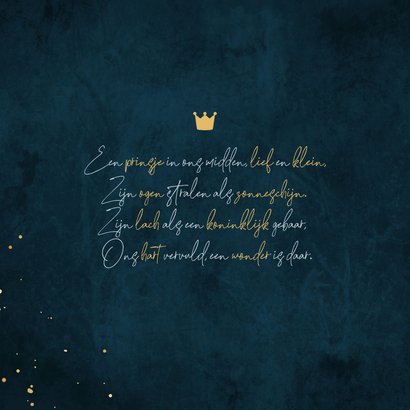 Uitnodiging kraamborrel stoer stijlvol goud kroontje blauw  2