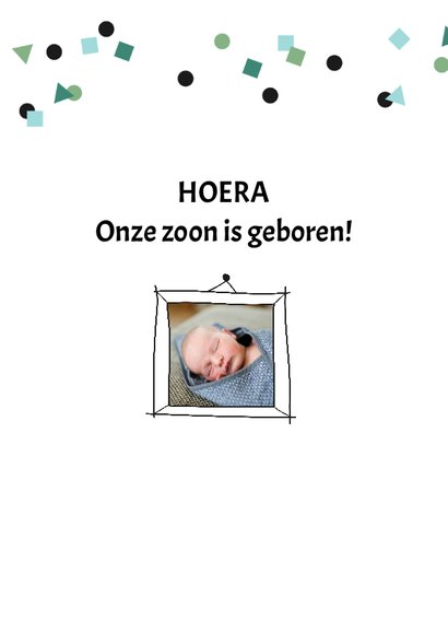 Uitnodiging kraamborrel ventje slinger confetti jongen 2