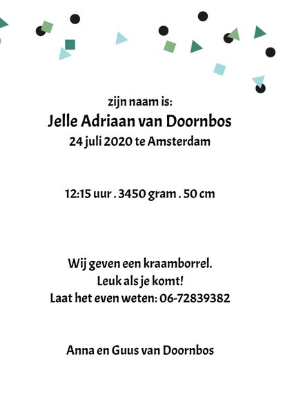 Uitnodiging kraamborrel ventje slinger confetti jongen 3