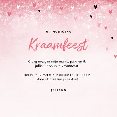 Uitnodiging kraamfeest baby borrel meisje hartjes 3