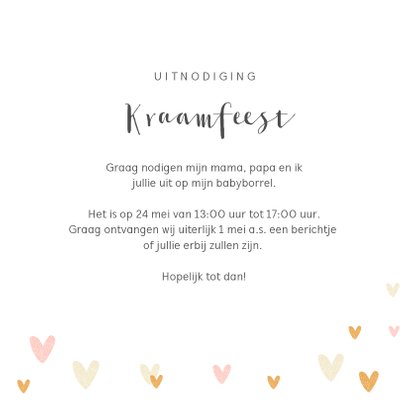 Uitnodiging kraamfeest baby meisje hartjes foto's 3