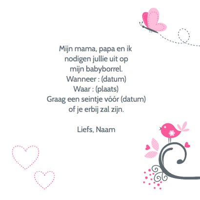 Uitnodiging kraamfeest meisje uiltje 3