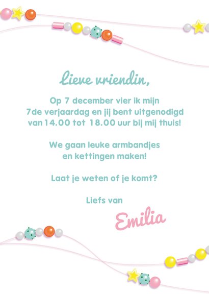 Uitnodiging kralen kinderfeestje 3