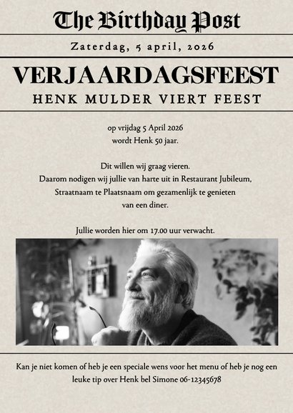 Uitnodiging krant voorpagina nieuws jarig 60 3