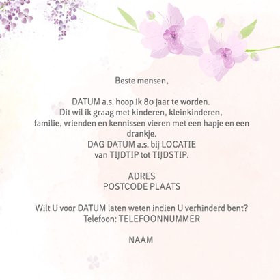 Uitnodiging leeftijd Orchidee 3