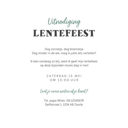 Uitnodiging lentefeest bohemian met vogeltje 3