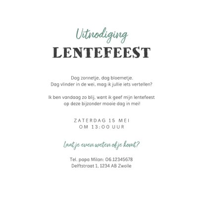 Uitnodiging lentefeest bohemian met vogeltje 3