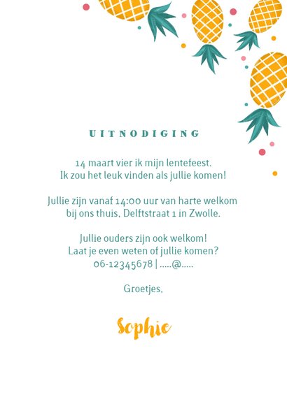 Uitnodiging lentefeest communie meisje ananas confetti 3