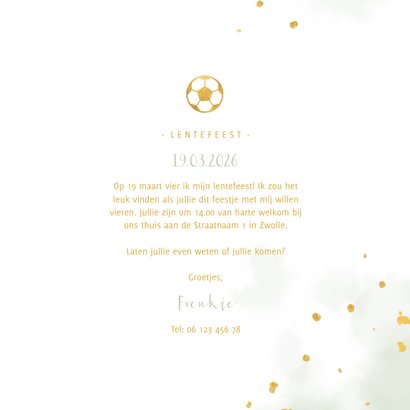 Uitnodiging lentefeest gouden voetbal met waterverf 3