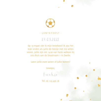 Uitnodiging lentefeest gouden voetbal met waterverf 3