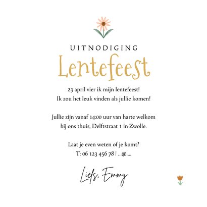 Uitnodiging lentefeest kleine veldbloemen hartjes foto clip 3