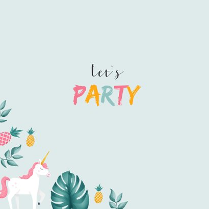 Uitnodiging lentefeest meisje hip tropical unicorn ananas 2