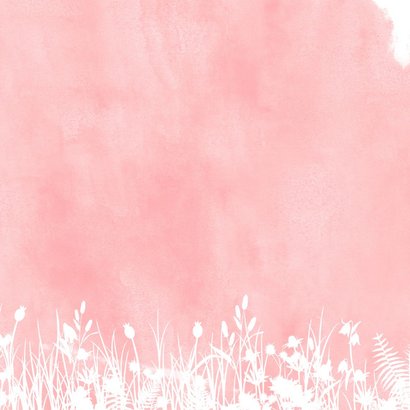 Uitnodiging lentefeest silhouet meisje op schommel waterverf Achterkant