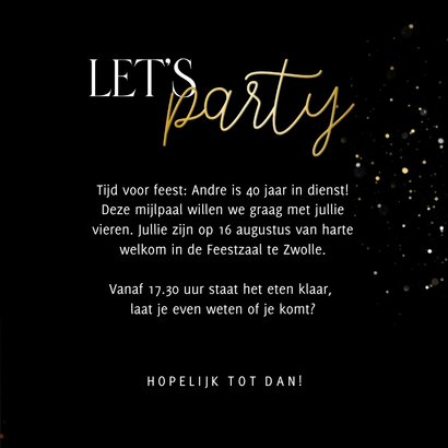 Uitnodiging Let's Party 40 jaar in dienst 3