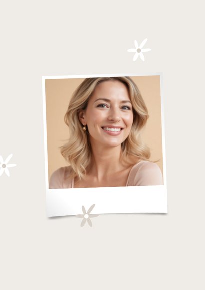 Uitnodiging let's party grijs beige bloemen en twee foto's 2