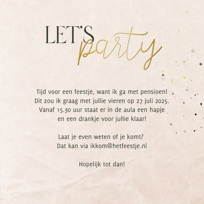 Uitnodiging let's party pensioenfeest groen 3