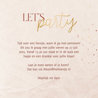 Uitnodiging let's party pensioenfeest 3