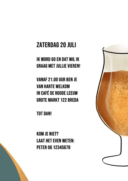 Uitnodiging man 60 met glas bier met patroon en foto 3