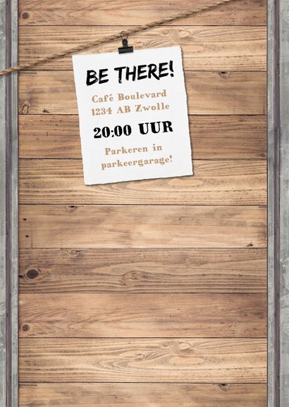 Uitnodiging man industrieel met hout, staal en foto's 2