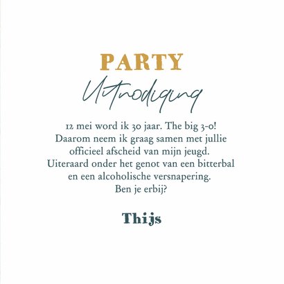 Uitnodiging man verjaardagsfeest hout goud label foto 3