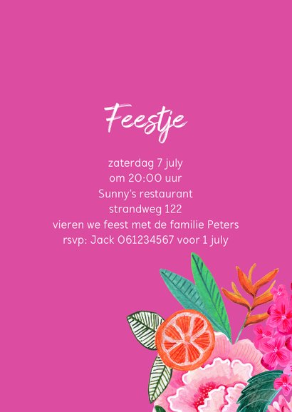 Uitnodiging met Bloemen en fruit voor een zomers feestje 3