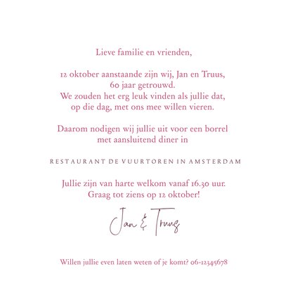 Uitnodiging met bloemenhart voor 60 jarig huwelijk 3