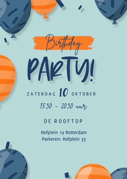 Uitnodiging met eigen foto's en kleurrijke ballonnen 2