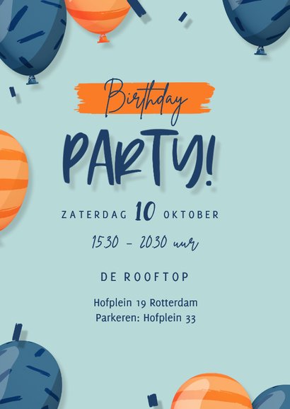 Uitnodiging met eigen foto's en kleurrijke ballonnen 2