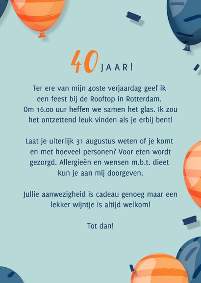 Uitnodiging met eigen foto's en kleurrijke ballonnen 3
