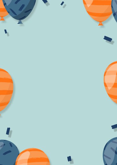 Uitnodiging met eigen foto's en kleurrijke ballonnen Achterkant