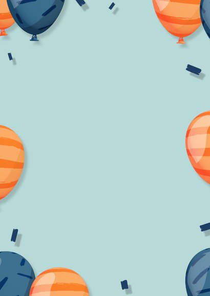 Uitnodiging met eigen foto's en kleurrijke ballonnen Achterkant