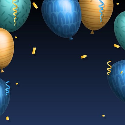 Uitnodiging met eigen foto's en metallic 3d ballonnen Achterkant