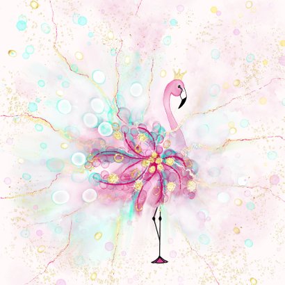 Uitnodiging met flamingo met confetti 2