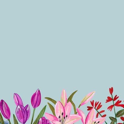 Uitnodiging met fleurige bloemen Achterkant